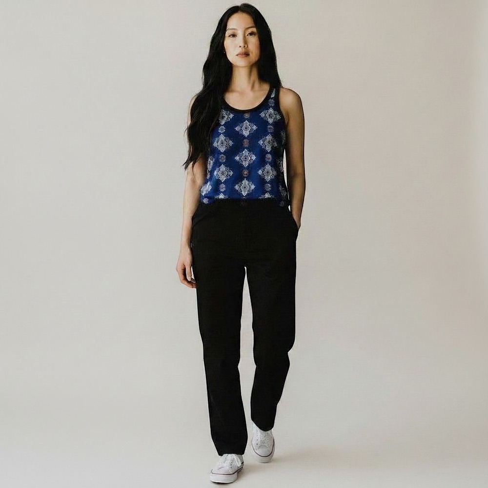 Express Medallion Tile Racerback Tank Top Blue Black Boho Indie Festival Small